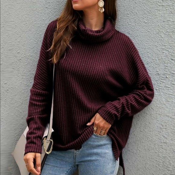 Sweaters - Burgundy Waffle Knit Sweater